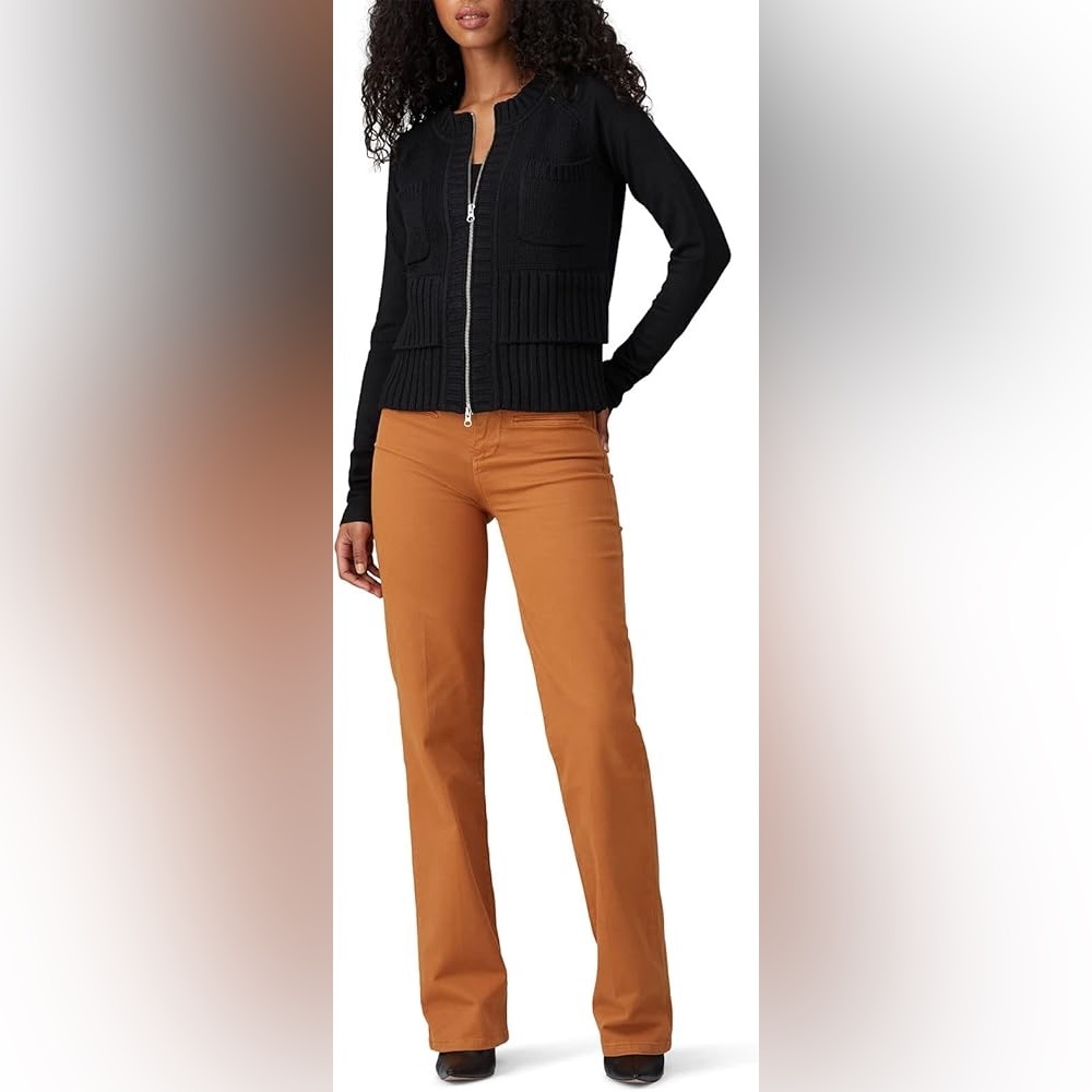 K/F KaufmanFranco black zipper knit sweater cardigan
